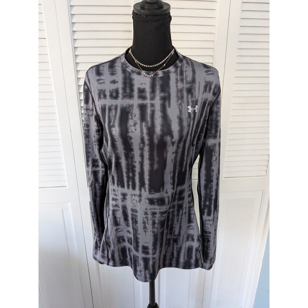 Under Armour Pullover Womens L Fitted Gray Tie Dye Coldgear Performance Stretch